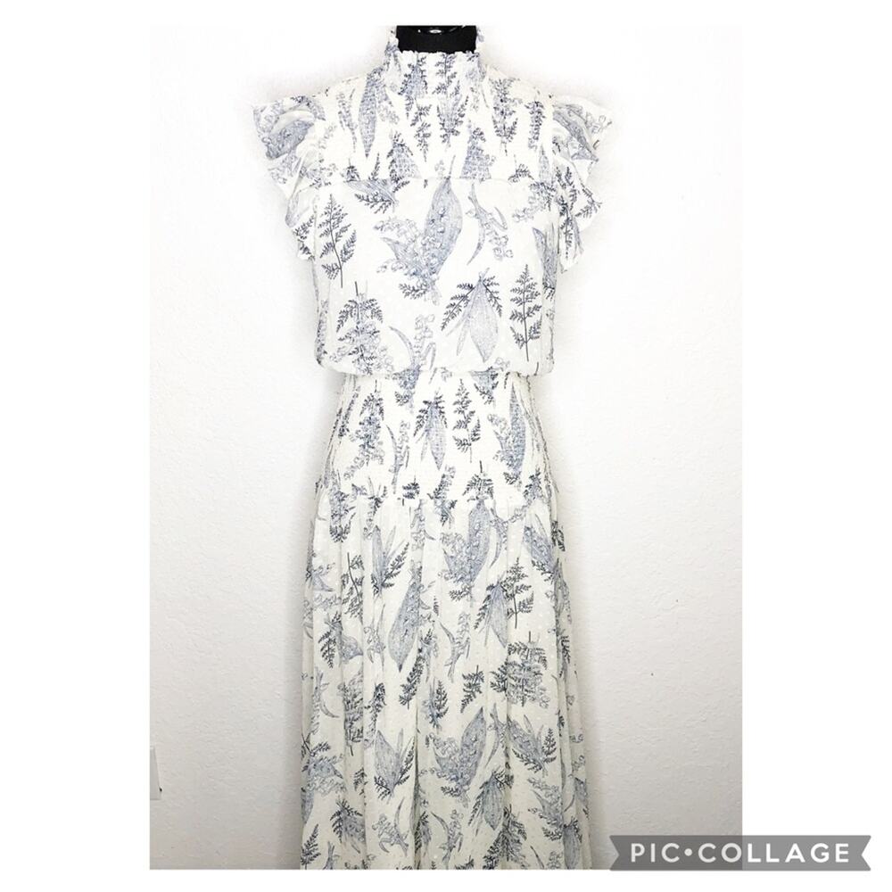 INA white blue floral ruffle smocked maxi dress size‎ Medium